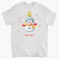 Personalized Design Snowman Kids Pine Tree T-Shirt For Grandma/Mom